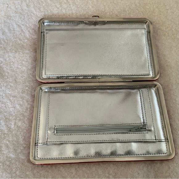 Vintage Red Polka Dot Metallic Clutch Wallet Cocktail Dressy Fancy Glam - Picture 2 of 13